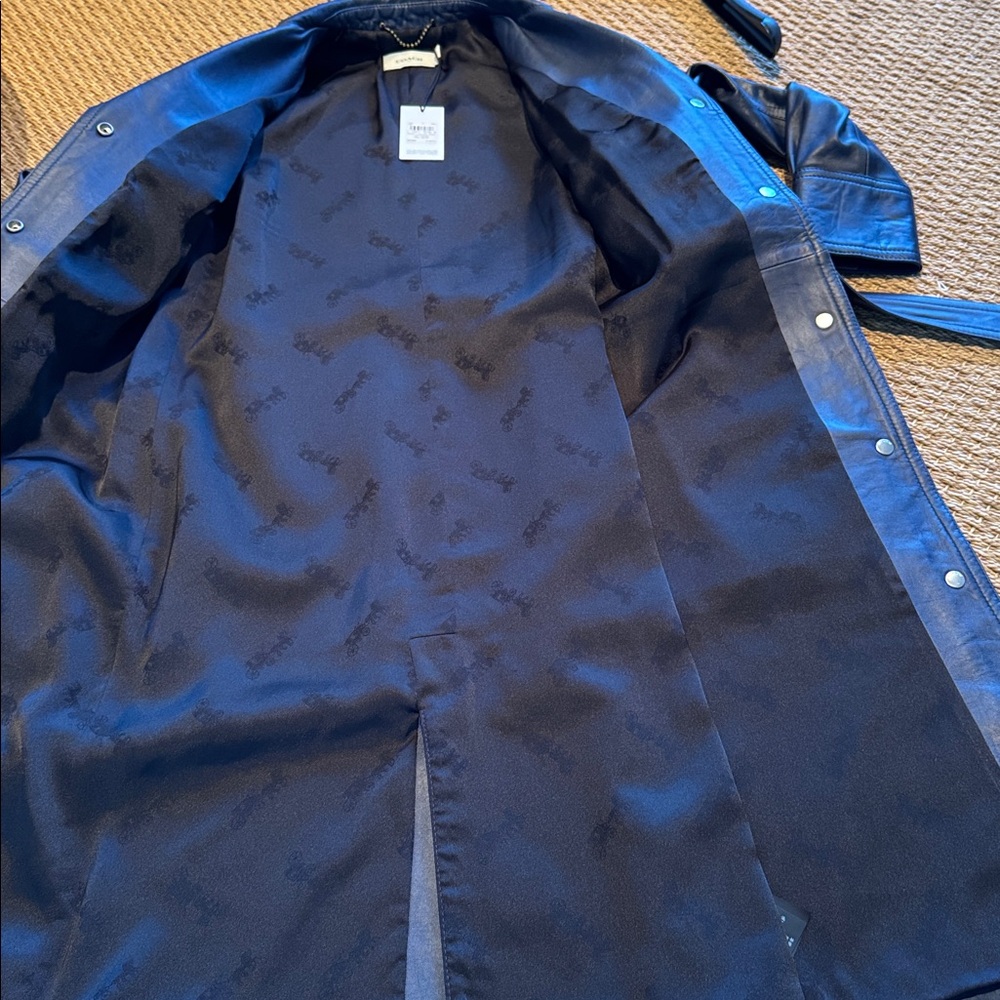COACH 1941 MADE IN ITALY 🇮🇹 LAMB LEATHER SPORTY TRENCH COAT NAVY BLUE SIZE US 4 - Picture 16 of 16